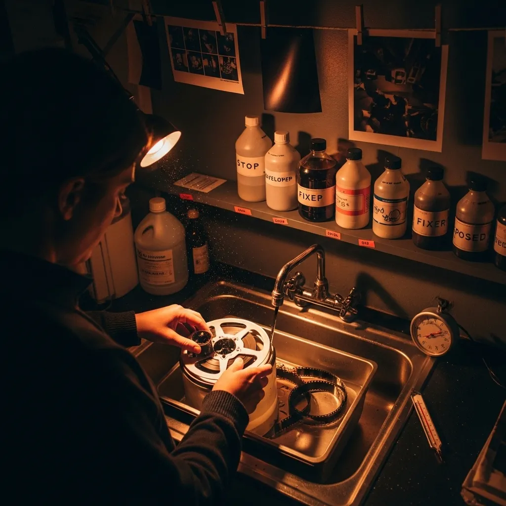 Film development in darkroom