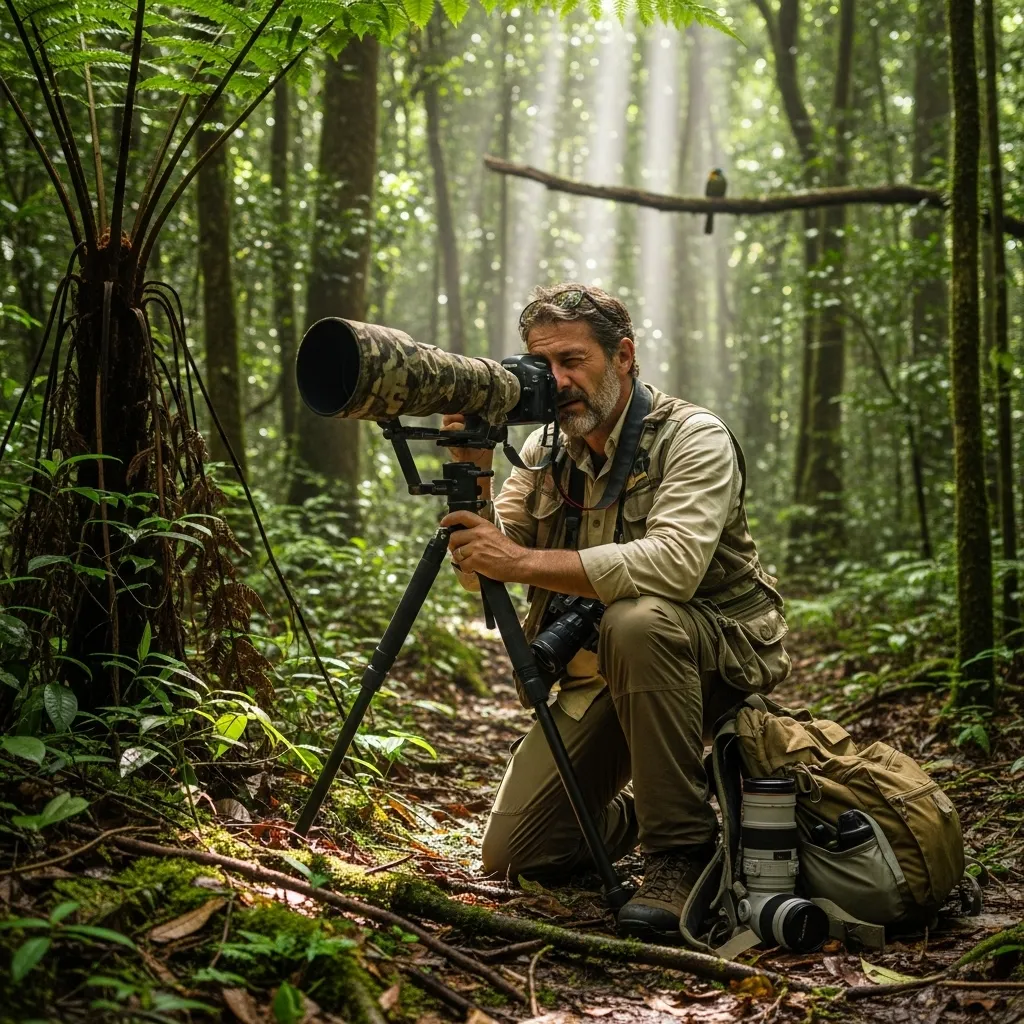 Wildlife photographer with camera