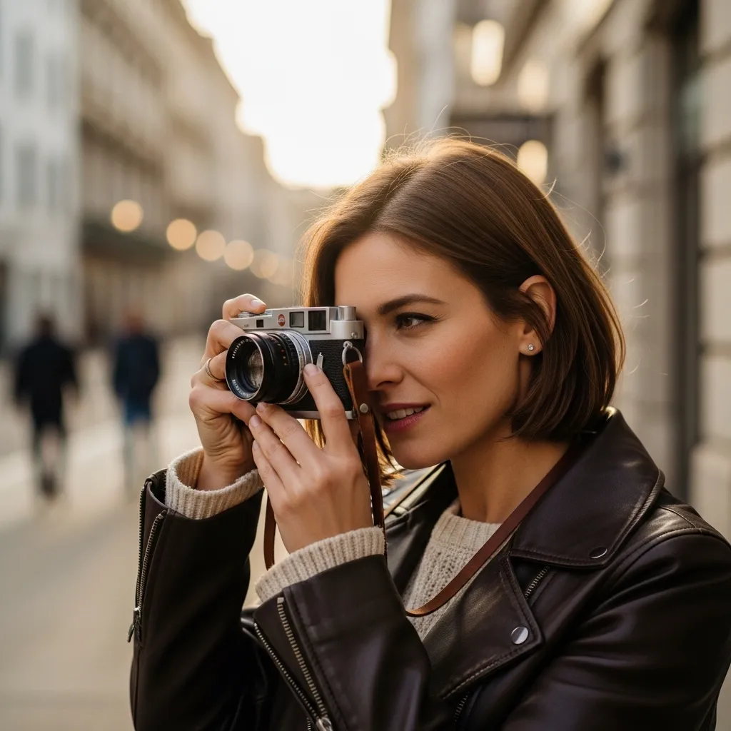 Woman with vintage film camera